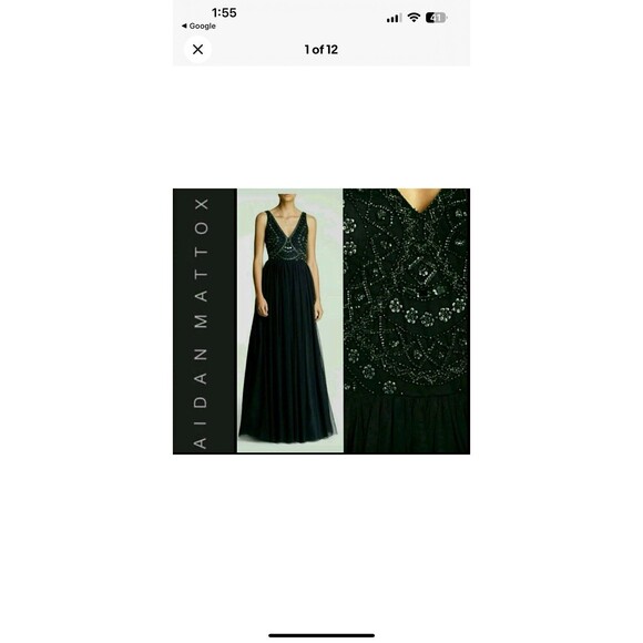 $495 AIDAN MATTOX Navy Embellished Beaded Tulle Formal Dress Gown Size 6 M3020 - Picture 2 of 15